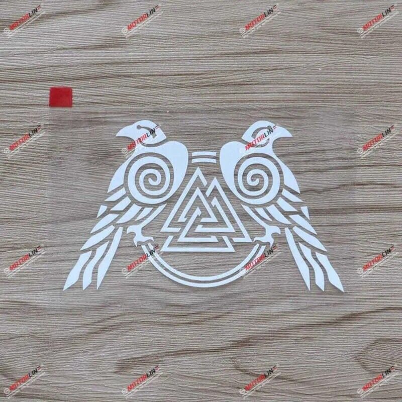 5'' White Huginn and Muninn Twin Ravens Valknut Decal Sticker Vinyl Norse Odin