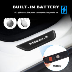 HANSSHOW Door Sill Protector with LED Light for Tesla Model 3 2017-2023, 4 Pieces Front/Rear Illuminated Door sill, Magnetically Controlled Illuminated Door Edge Guards Anti-Scratch