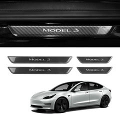 HANSSHOW Door Sill Protector with LED Light for Tesla Model 3 2017-2023, 4 Pieces Front/Rear Illuminated Door sill, Magnetically Controlled Illuminated Door Edge Guards Anti-Scratch