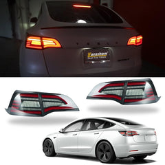 HANSSHOW Tesplus LED Tail Light for Tesla Model 3/Y 2017-2022, Streamlined LED Sequential Turn Signal, X Shape with Start Mode Red Dynamic Dual Reversing Lights