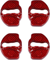 JSWAN Carbon Fiber Car Door Lock Cover for Model 3 Model Y Car Door Latches Covers Door Stopper Covers Protectors Door Guard Lock Sticker (Bright Red 4pcs)