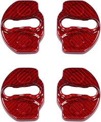 JSWAN Carbon Fiber Car Door Lock Cover for Model 3 Model Y Car Door Latches Covers Door Stopper Covers Protectors Door Guard Lock Sticker (Bright Red 4pcs)