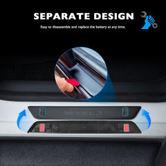HANSSHOW Door Sill Protector with LED Light for Tesla Model 3 2017-2023, 4 Pieces Front/Rear Illuminated Door sill, Magnetically Controlled Illuminated Door Edge Guards Anti-Scratch