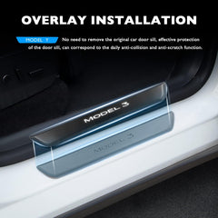 HANSSHOW Door Sill Protector with LED Light for Tesla Model 3 2017-2023, 4 Pieces Front/Rear Illuminated Door sill, Magnetically Controlled Illuminated Door Edge Guards Anti-Scratch