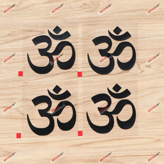 Yoga Om Ohm Symbol Decal Sticker Vinyl India - 4 Pack Black, 4 Inches - for Car Boat Laptop No Background