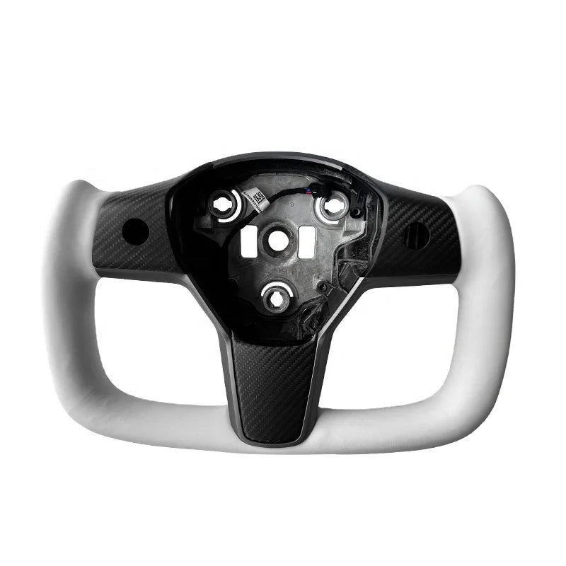 Yoke Steering Wheel White Leather Matte Carbon Fiber Center Trims with Heating For Tesla Model 3 2017up