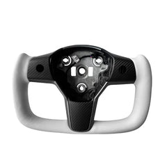 Yoke Steering Wheel White Leather Matte Carbon Fiber Center Trims with Heating For Tesla Model 3 2017up