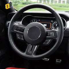 ES Carbon Fiber Steering Wheel Button Frame Steering Wheel Trim Cover Interior Accessories For Mustang 2015 To Present