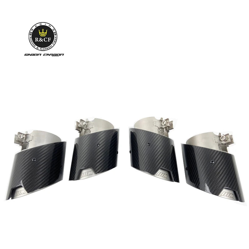 4 PCS Carbon Fiber Exhaust tip tail ends Exhaust tip muffler tip Stainless Steel Glossy Black Fits for BMW M3 G80 M4 G82 G83