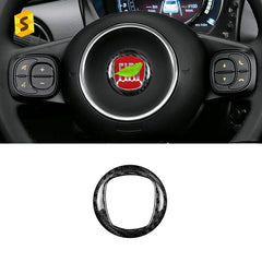 ES Real Dry Carbon Fiber Interior Accessories Trim Cover For Fiat 500 Steering Wheel Center Logo Sticker Trim