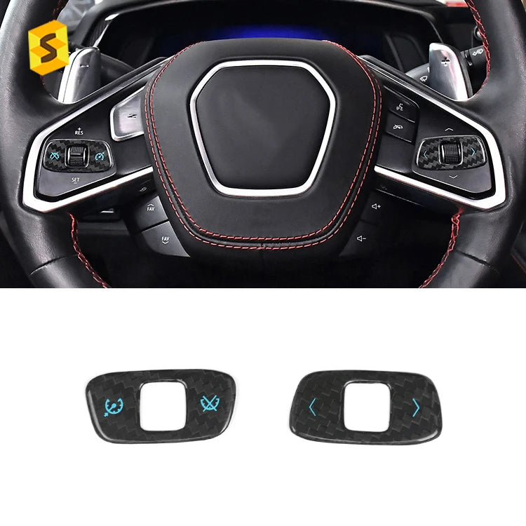 ES N-KEWT-380 Car Interior Accessories Carbon Fiber Steering Wheel Button Cover for Corvette C8 Car Accessories Carbon Fiber