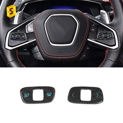 ES N-KEWT-380 Car Interior Accessories Carbon Fiber Steering Wheel Button Cover for Corvette C8 Car Accessories Carbon Fiber