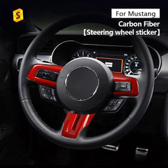 ES Carbon Fiber Steering Wheel Button Frame Steering Wheel Trim Cover Interior Accessories For Mustang 2015 To Present