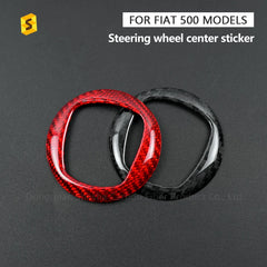 ES Real Dry Carbon Fiber Interior Accessories Trim Cover For Fiat 500 Steering Wheel Center Logo Sticker Trim