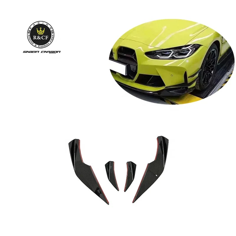 2021+ 4PC Carbon Fiber Canards Set For G80 Factory OEM Custom VS Style Front Bumper Splitter Trim Winglet Fit For BMW G8X M3 M4
