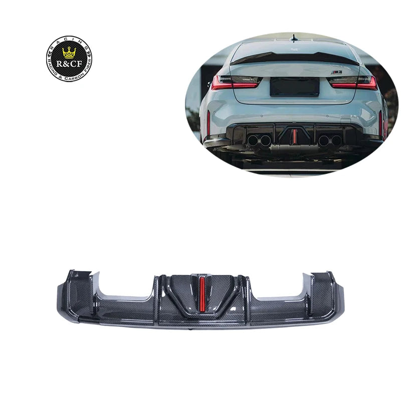 2021+  For BMW G80 M3 G82 M4 LED Diffuser Carbon Fiber Rear Bumper Lower Lip Diffuser