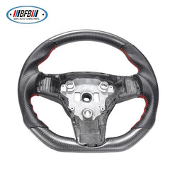 Customized Steering Wheel for Tesla Model 3 Matte Black Carbon Fiber and Black Leather
