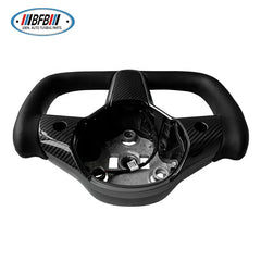 Black Leather Yoke Steering Wheel Carbon Fiber Center Trims with Heating For Tesla Model 3 2017up