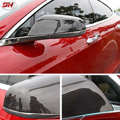 2PCS Car Carbon Fiber Rear View Mirror Housing Side Wing Rear Mirror Cover For Tesla model S 2014-2017