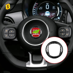 ES Real Dry Carbon Fiber Interior Accessories Trim Cover For Fiat 500 Steering Wheel Center Logo Sticker Trim