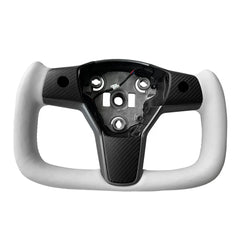 Matte Carbon Fiber With White Leather Yoke Steering Wheel For Tesla Model 3 Customized Steering Wheel With Heating 2019+