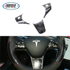 3 Pcs Forged Carbon Fiber Car Steering Wheel Cover For Tesla Model 3 Model Y Steering Wheel Trims