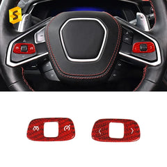 ES N-KEWT-380 Car Interior Accessories Carbon Fiber Steering Wheel Button Cover for Corvette C8 Car Accessories Carbon Fiber