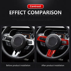 ES Carbon Fiber Steering Wheel Button Frame Steering Wheel Trim Cover Interior Accessories For Mustang 2015 To Present