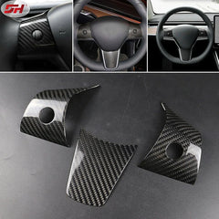 3 pcs carbon fiber rear compartment cover Car steering wheel left and right trim for Tesla model 3 2018-2019