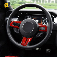 ES Carbon Fiber Steering Wheel Button Frame Steering Wheel Trim Cover Interior Accessories For Mustang 2015 To Present
