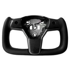 Black Leather Yoke Steering Wheel Carbon Fiber Center Trims with Heating For Tesla Model 3 2017up