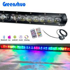 New Led Slim Light Bars 12v 24v RGB Chasing Single row Led Light Bar By App&remote Control for Truck Jeep Offroad