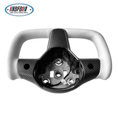Yoke Steering Wheel White Leather Matte Carbon Fiber Center Trims with Heating For Tesla Model 3 2017up