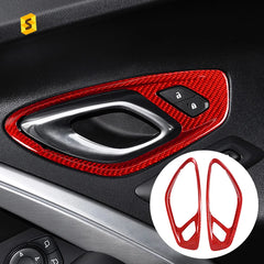 ES Red Carbon Fiber Interior Trim Carbon Fiber Car Accessories Sticker FOR Camaro Car Inner Door Bowl Frame