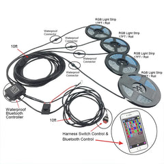 12V Super Bright Neon Lamp RGB Led Strip App Control Underglow Lights Kit for Car with Wiring Harness