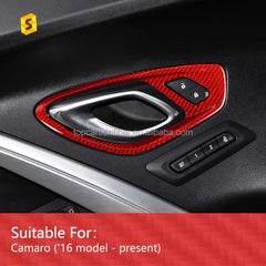 ES Red Carbon Fiber Interior Trim Carbon Fiber Car Accessories Sticker FOR Camaro Car Inner Door Bowl Frame