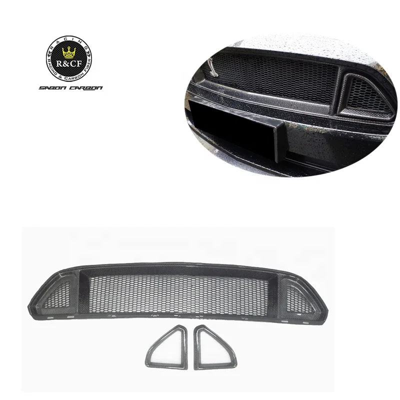 Fits 2015-17 Mustang Front Bumper Grille R Style Carbon Fiber Front Bumper Grille Trim Cover For Ford Mustang