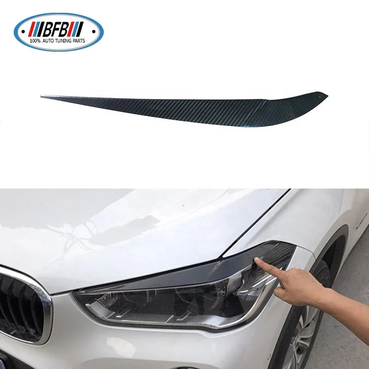 Real Dry Carbon Fiber Eyebrows Lids Front Headlight Eyelids For BMW X1 F48 2016up