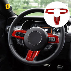 ES Carbon Fiber Steering Wheel Button Frame Steering Wheel Trim Cover Interior Accessories For Mustang 2015 To Present