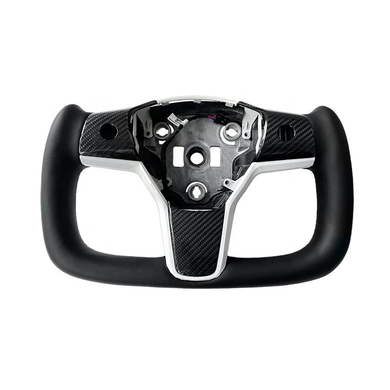 Black Leather Yoke Steering Wheel Heating Steering Wheel For Tesla Model 3 2017up