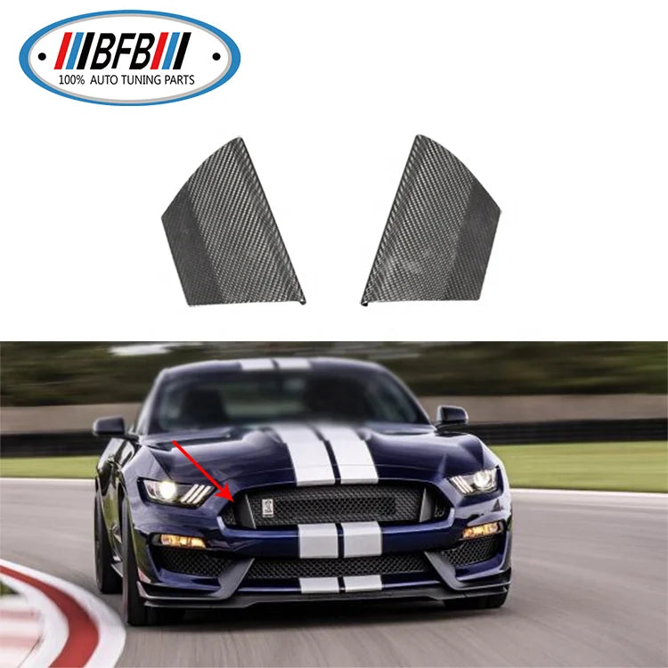 2 PCS Real Dry Carbon Front Grille Cover Trims For Mustang GT350 2018-2019 exterior trims