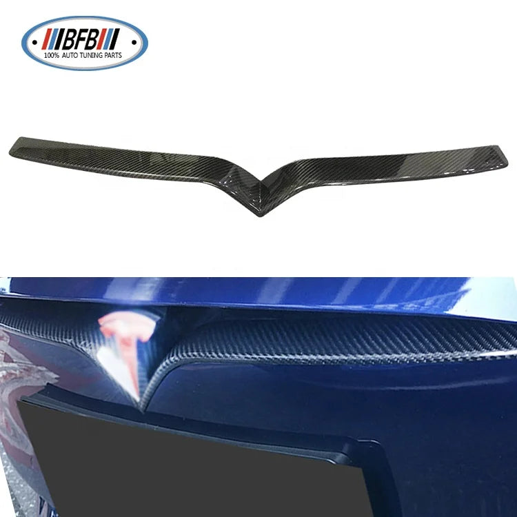 Real Dry Carbon Fiber Front Center Grill Frame Cover Front Grille V Trim for Tesla Model S 2016-2019