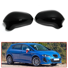 Glossy Black Side Rearview Rear View Mirror Cover Replacement For Seat Leon MK2 1P Ibiza MK4 6J Exeo 3R 2008-2012