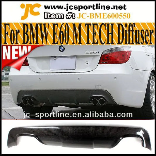 05~08 Carbon fiber e60 M-tech Rear bumper diffuser lip Dual Outlet Quad Pipes For BMW