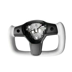 Matte Carbon Fiber With White Leather Yoke Steering Wheel For Tesla Model 3 Customized Steering Wheel With Heating 2019+