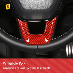 Shasha Carbon Real Carbon Accessories Car Interior Carbon Fiber Steering Wheel  Button Frame For Honda Civic