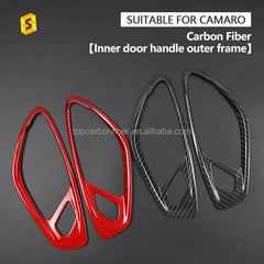 ES Red Carbon Fiber Interior Trim Carbon Fiber Car Accessories Sticker FOR Camaro Car Inner Door Bowl Frame