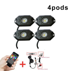 12V Car Underglow Light App Control RGBW Led Rock Lights 8 piece Waterproof