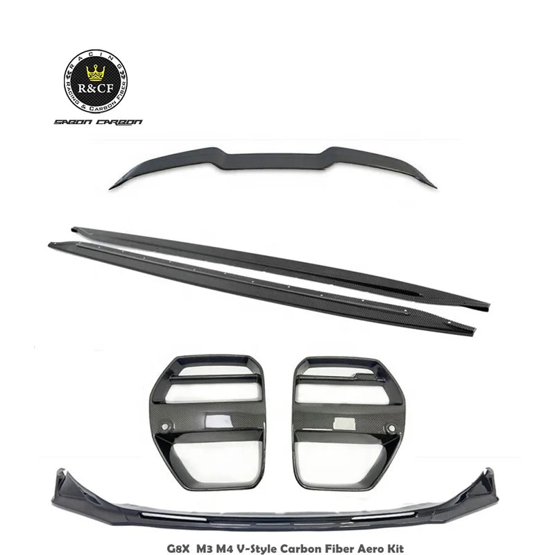 M3 G80 Aero kit V style Carbon Fiber Front Grille Lip Spoiler Side Skirts For BMW G80 M3 G82 M4 2021