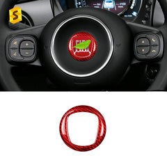 ES Real Dry Carbon Fiber Interior Accessories Trim Cover For Fiat 500 Steering Wheel Center Logo Sticker Trim